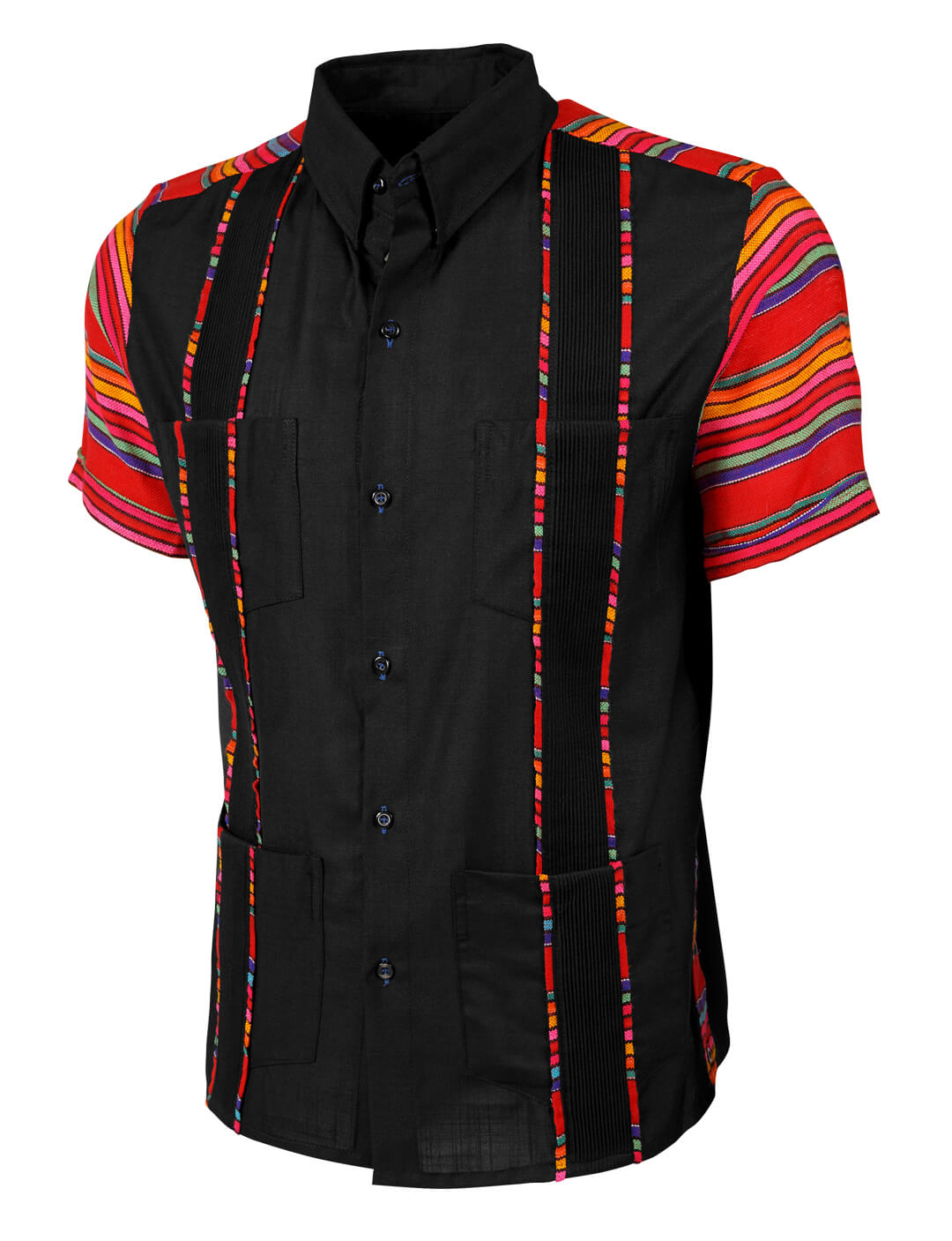 Black Azteca Zarape Guayabera