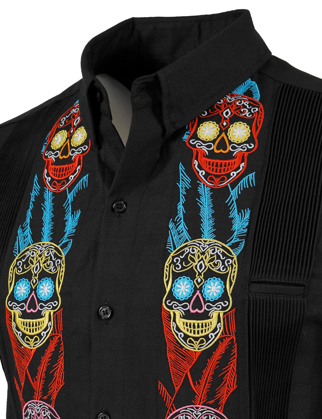 La Calavera Neón Negra Long Sleeve Guayabera