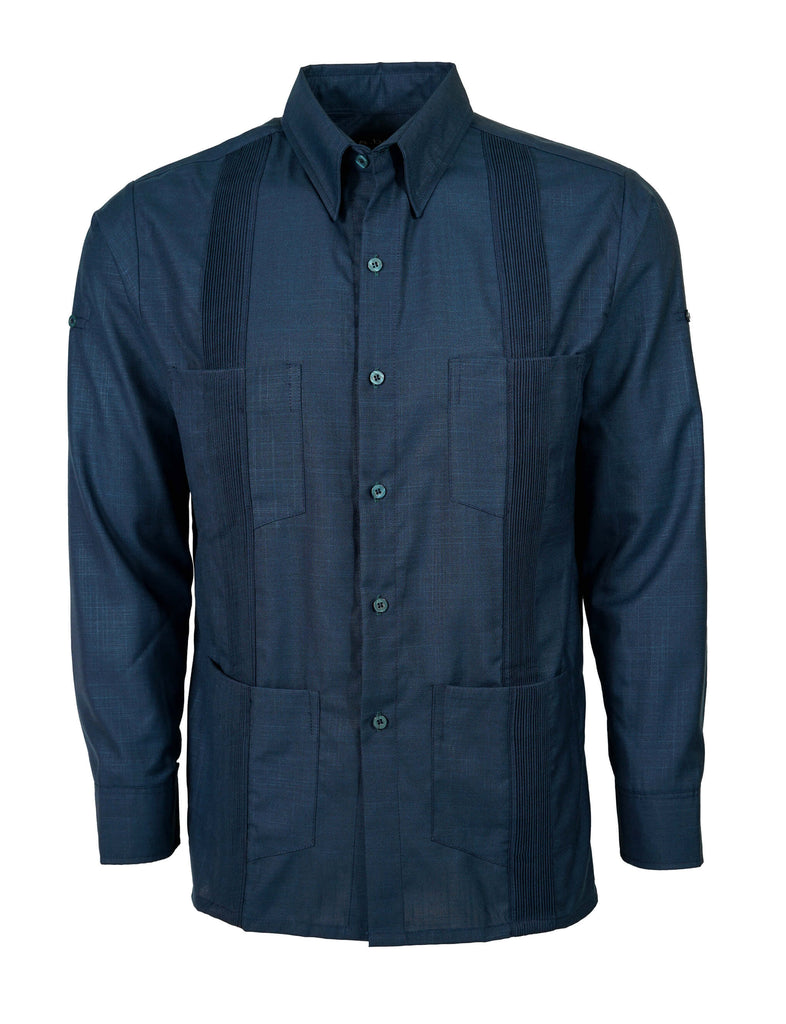 Deep Teal Four Pocket Traditional Guayabera