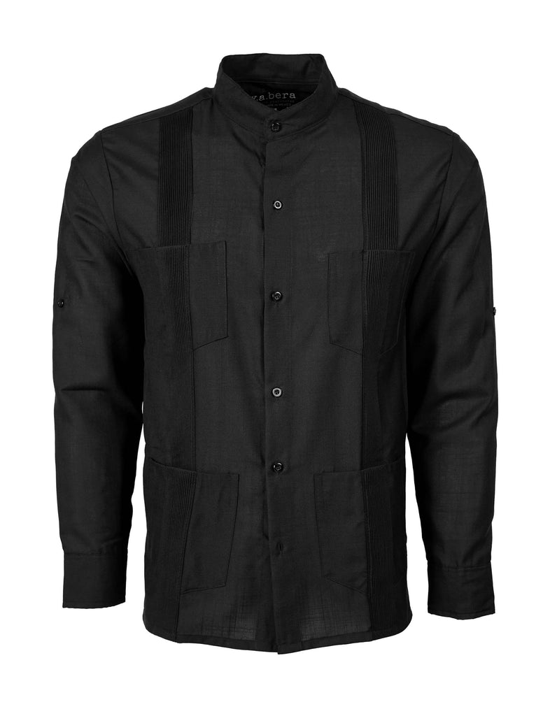 Black Lux Four Pocket Traditional Guayabera
