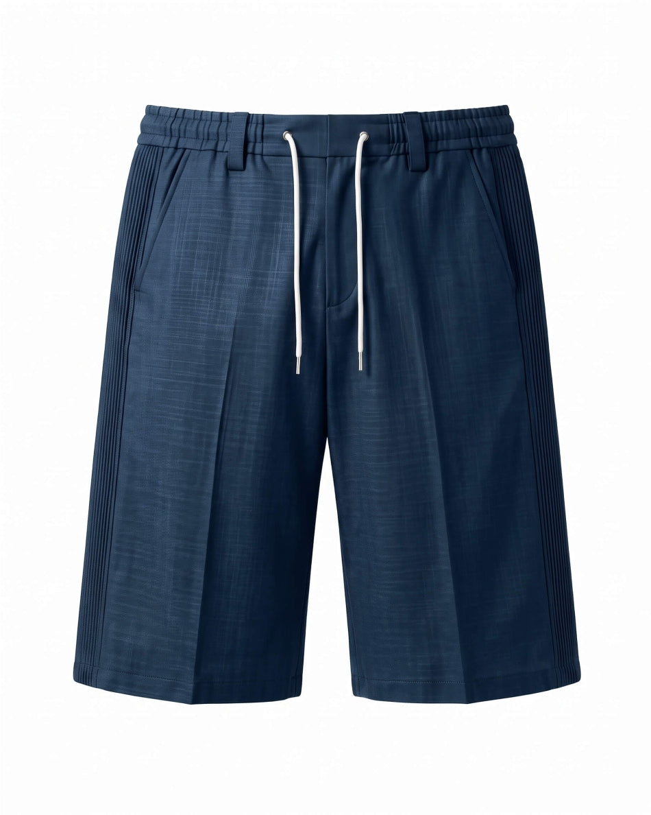Deep Teal Pin-Tuck Linen Shorts