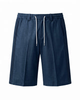 Deep Teal Pin-Tuck Linen Shorts