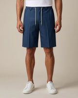Deep Teal Pin-Tuck Linen Shorts