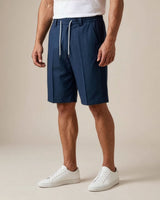 Deep Teal Pin-Tuck Linen Shorts