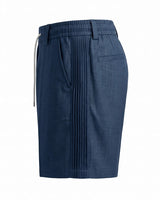 Deep Teal Pin-Tuck Linen Shorts