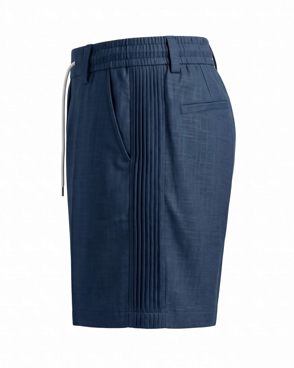 Deep Teal Pin-Tuck Linen Shorts