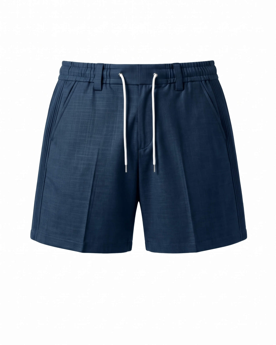 Deep Teal Pin-Tuck Linen Shorts