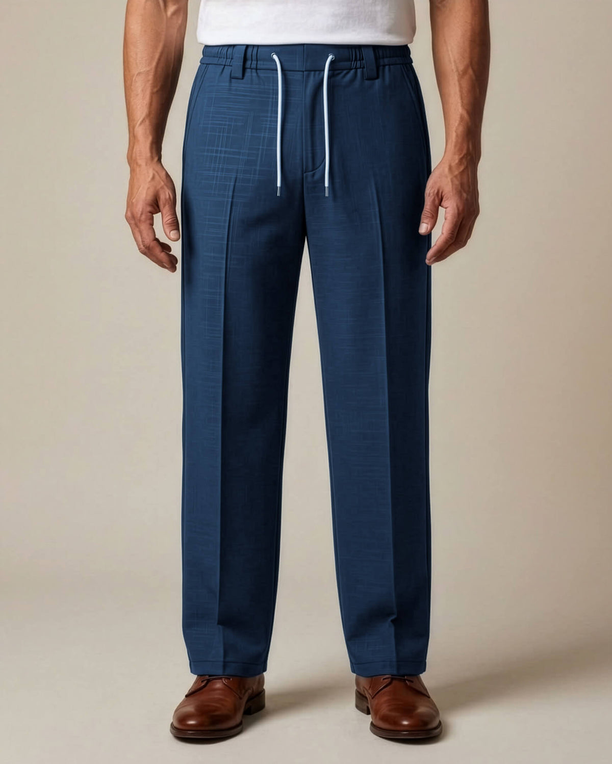 Deep Teal Pin-Tuck Linen Trousers