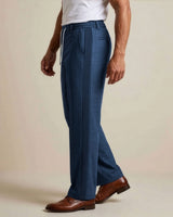 Deep Teal Pin-Tuck Linen Trousers