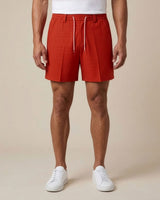 Fiesta Red Pin-Tuck Linen Shorts