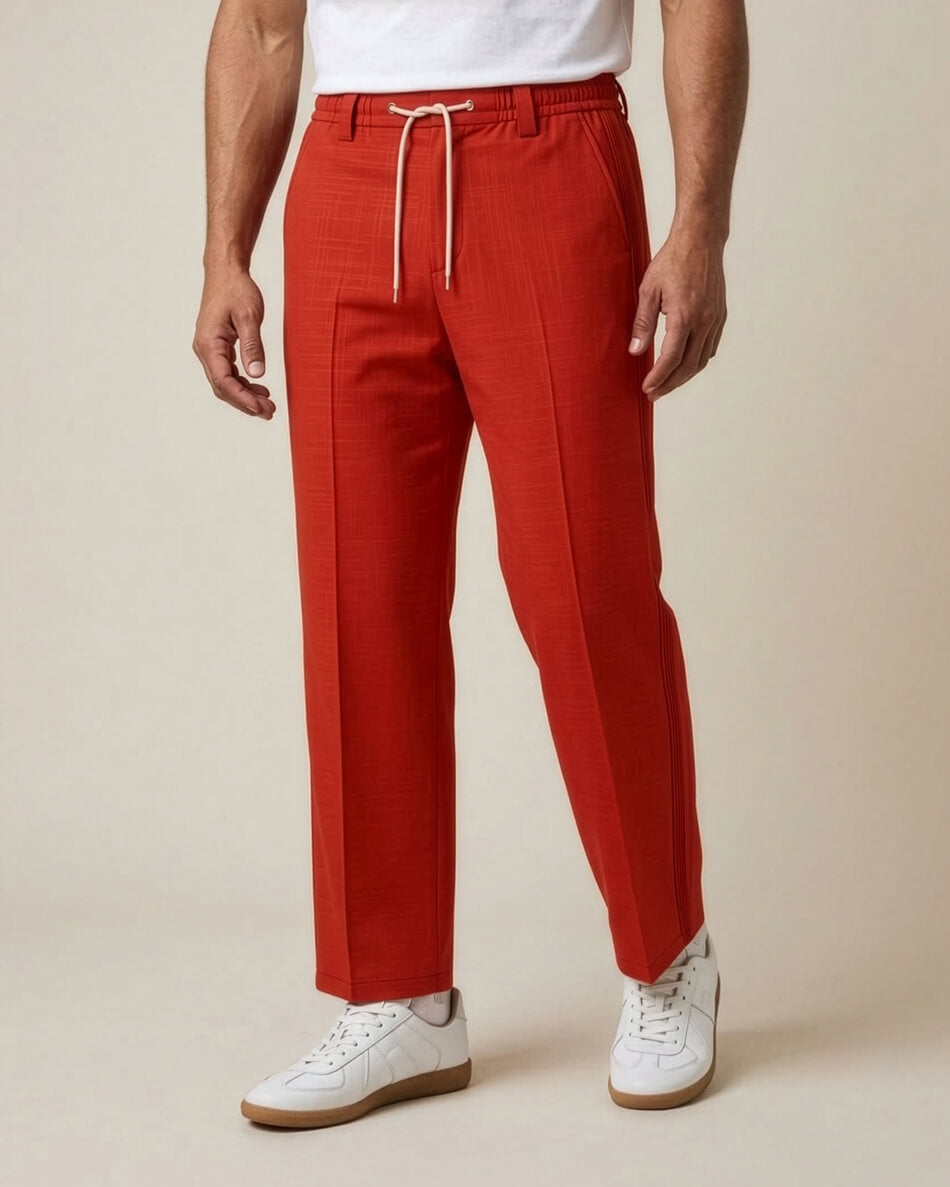 Fiesta Red Pin-Tuck Linen Trousers