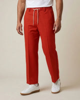 Fiesta Red Pin-Tuck Linen Trousers