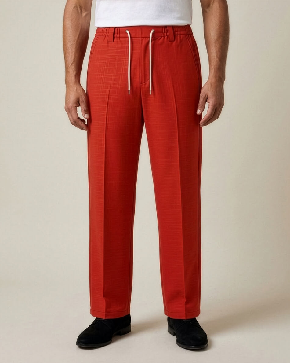 Fiesta Red Pin-Tuck Linen Trousers