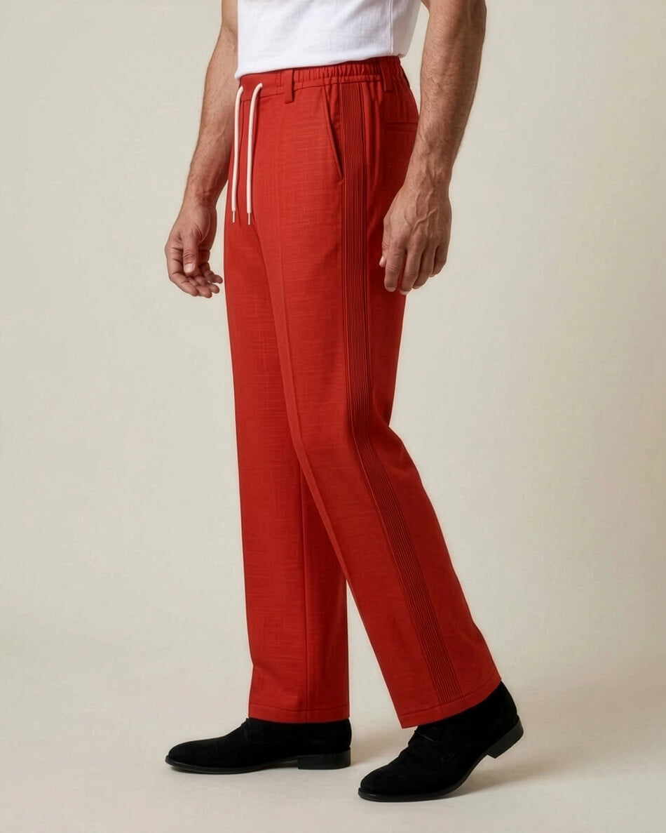 Fiesta Red Pin-Tuck Linen Trousers