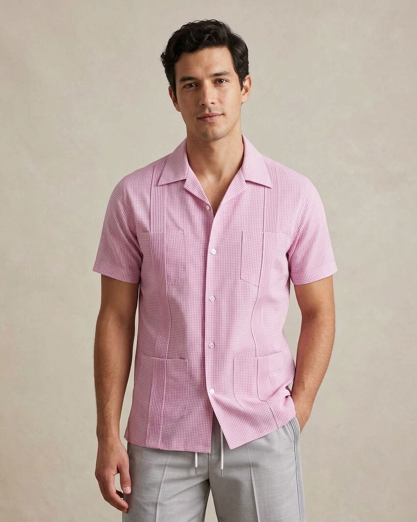 Ready to Go Large | Guingán Clásico Rose Pink Short Sleeve Guayabera