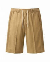 Jungle Khaki Pin-Tuck Linen Shorts