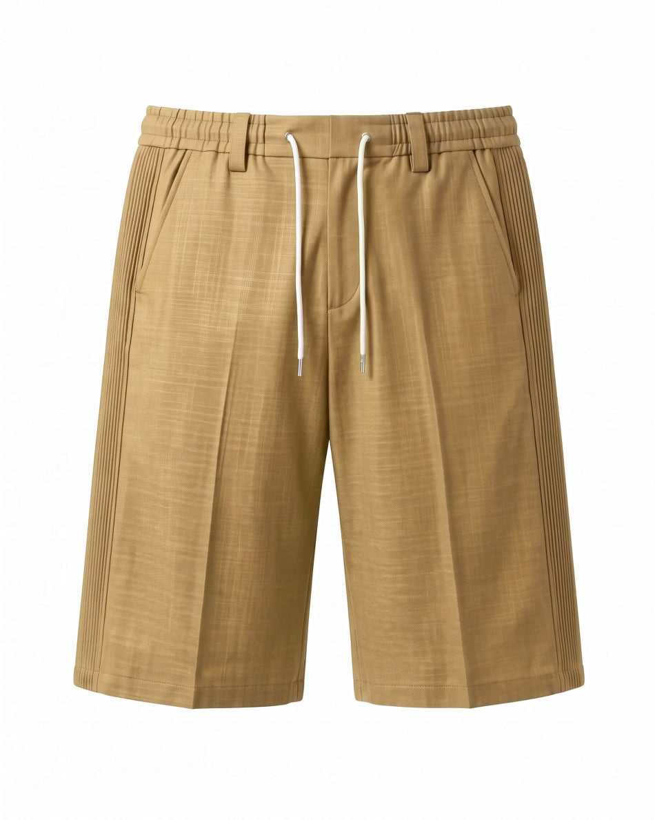 Jungle Khaki Pin-Tuck Linen Shorts