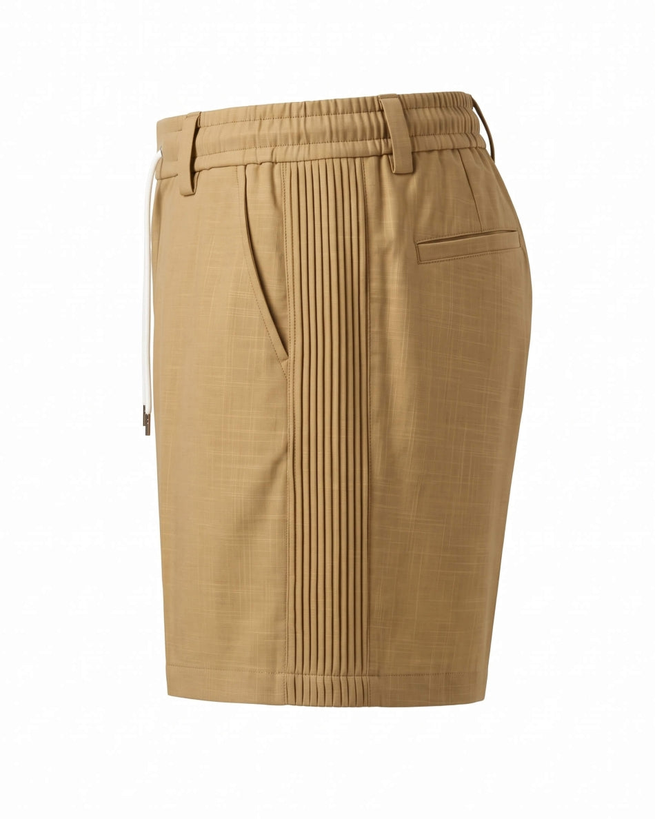 Jungle Khaki Pin-Tuck Linen Shorts
