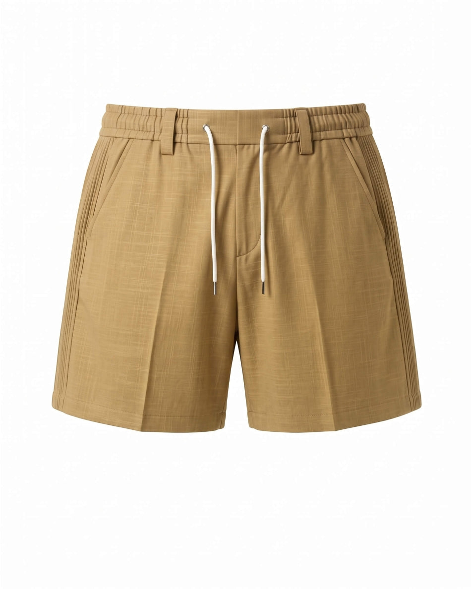 Jungle Khaki Pin-Tuck Linen Shorts