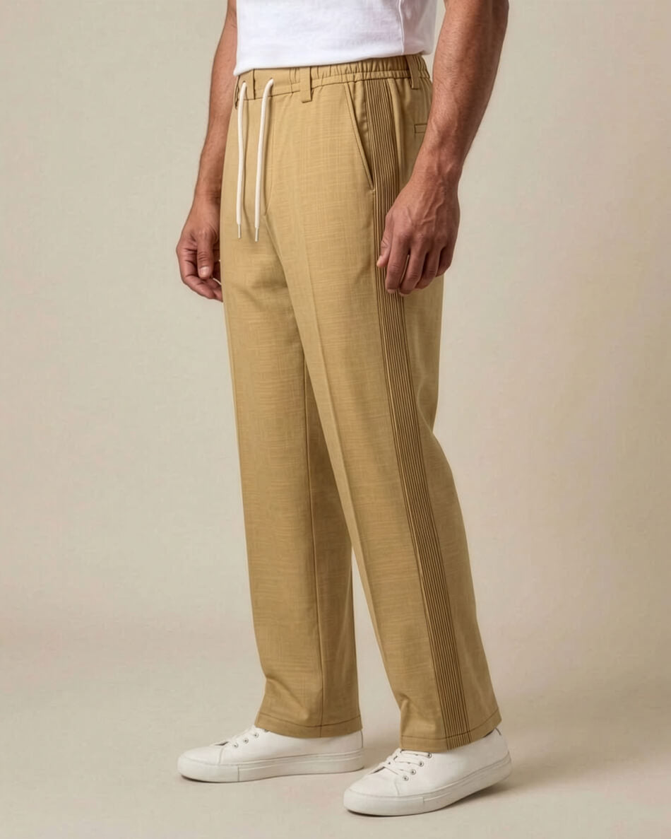 Jungle Khaki Pin-Tuck Linen Trousers