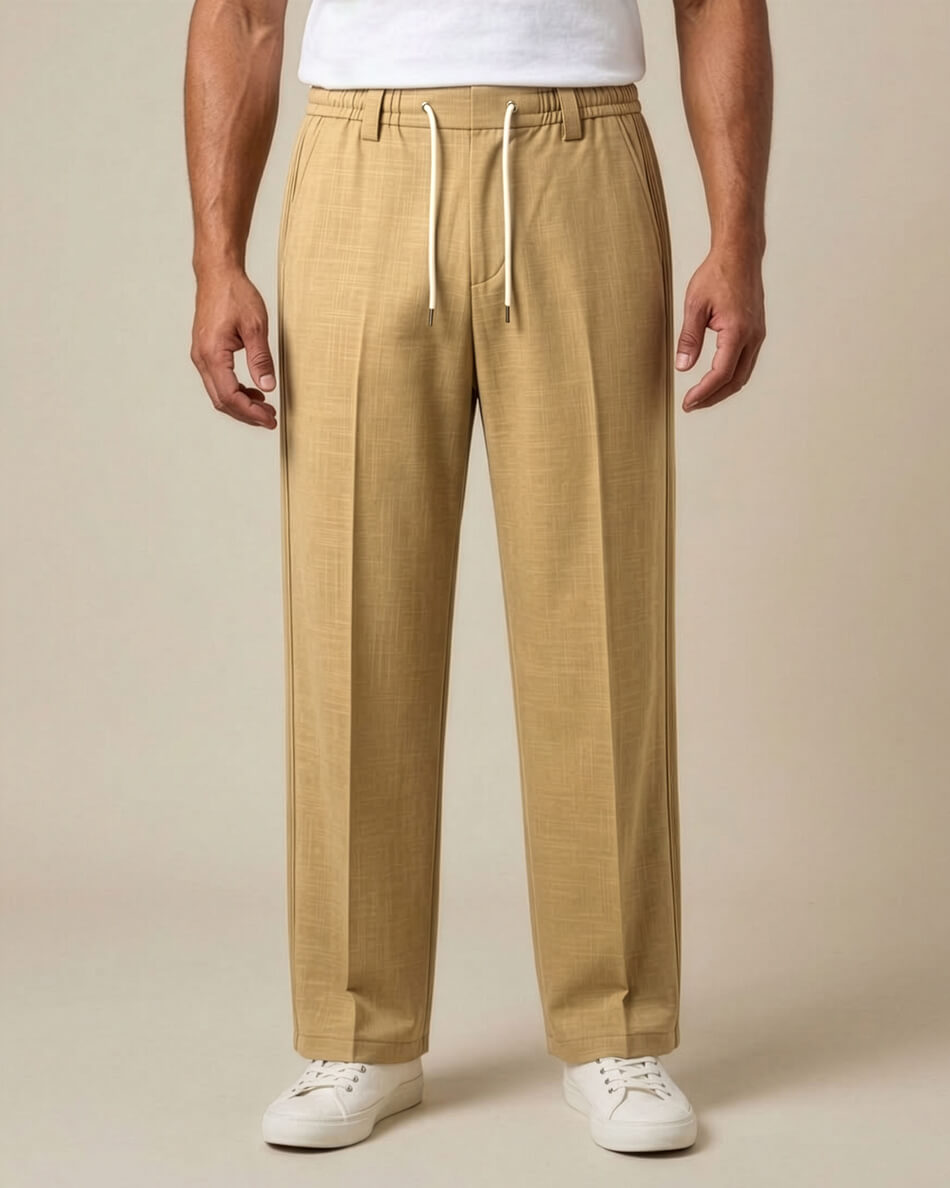 Jungle Khaki Pin-Tuck Linen Trousers