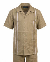 Toddler Kids Essentials Khaki con Blanco Guayabera Pant Set