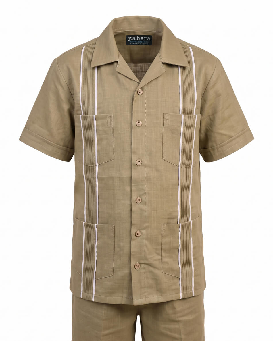 Toddler Kids Essentials Khaki con Blanco Guayabera Pant Set