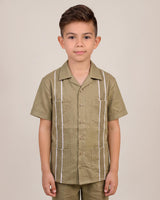 Toddler Kids Essentials Khaki con Blanco Guayabera Pant Set
