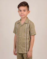 Toddler Kids Essentials Khaki con Blanco Guayabera Pant Set