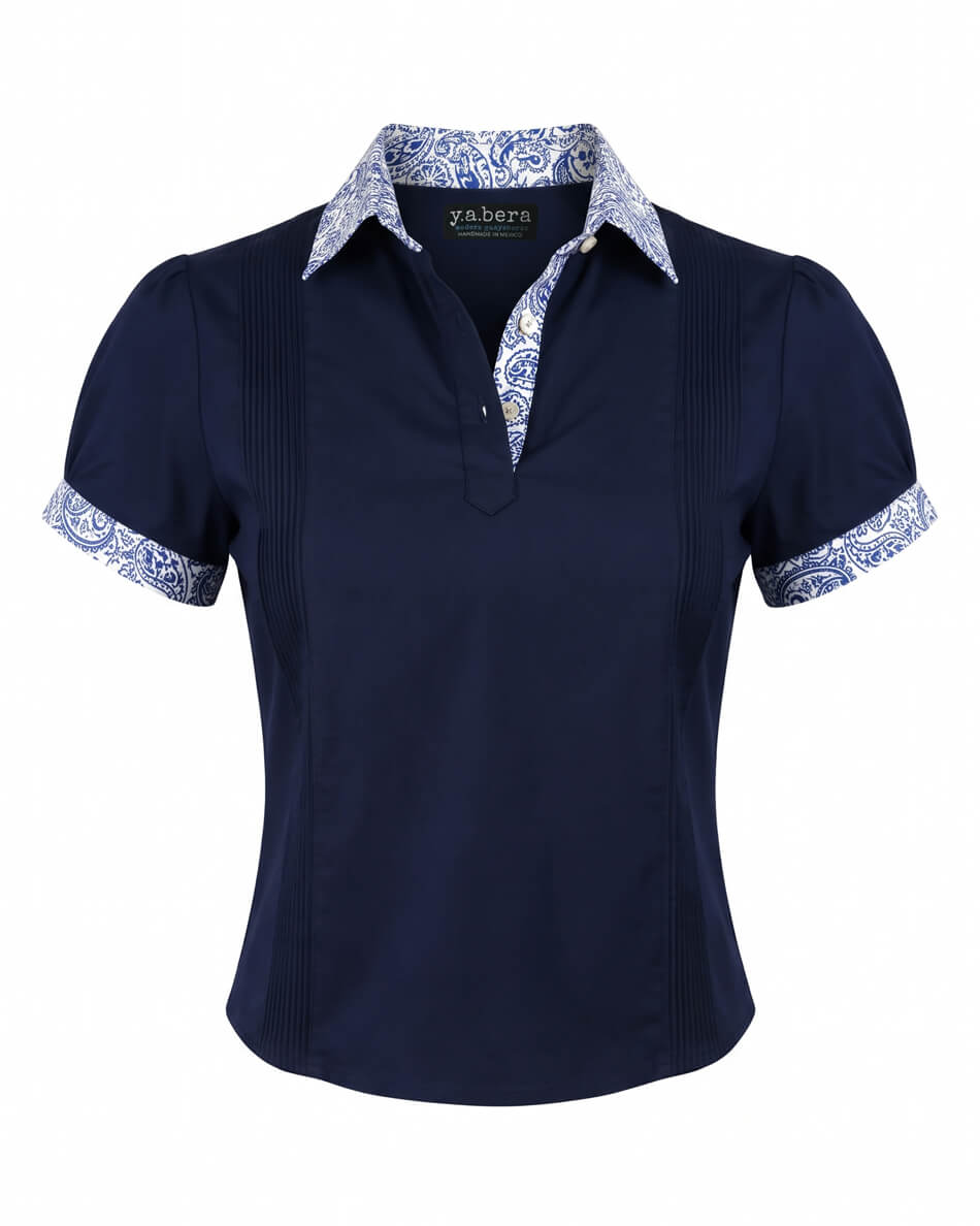 Señorita Navy Paisley Guayabera Polo
