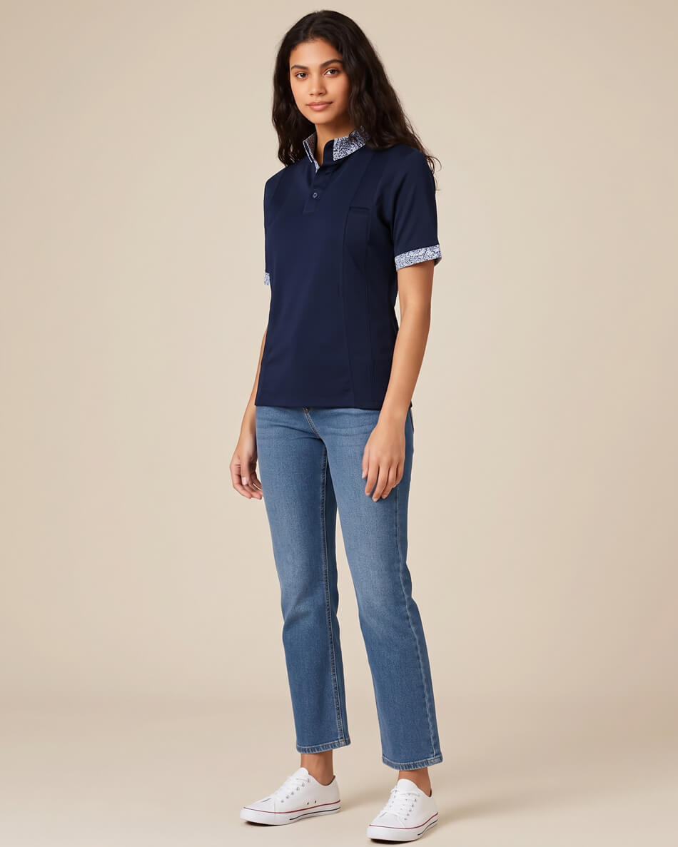 Señorita Navy Paisley Guayabera Polo