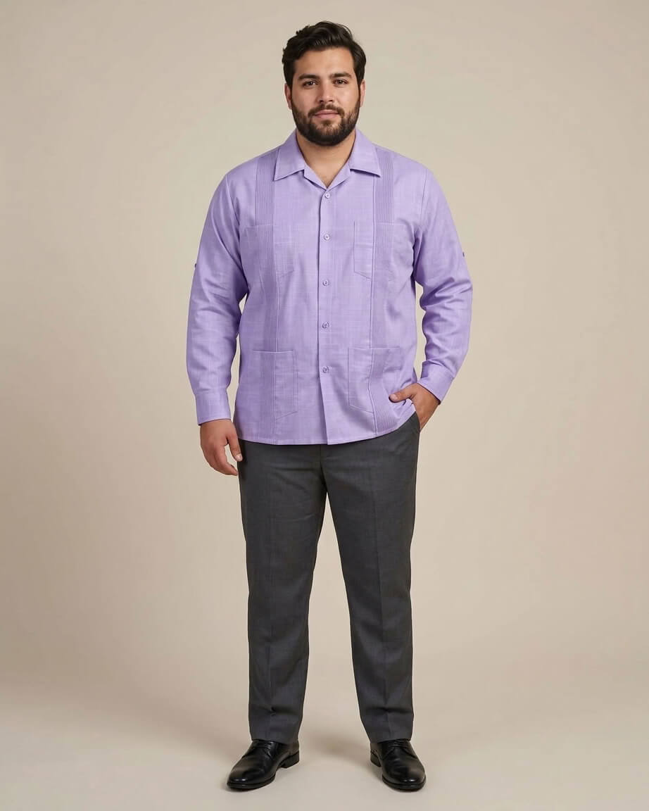 Ready to Go | Lavender Four Pocket Long Sleeve Guayabera
