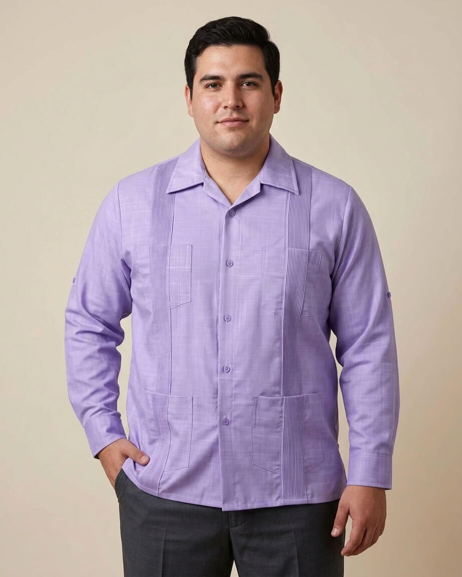 Ready to Go | Lavender Four Pocket Long Sleeve Guayabera