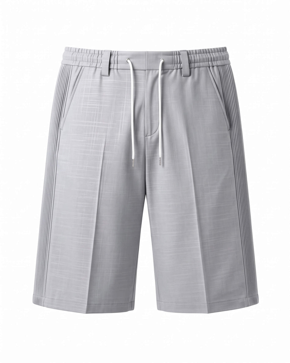 Light Grey Pin-Tuck Linen Shorts