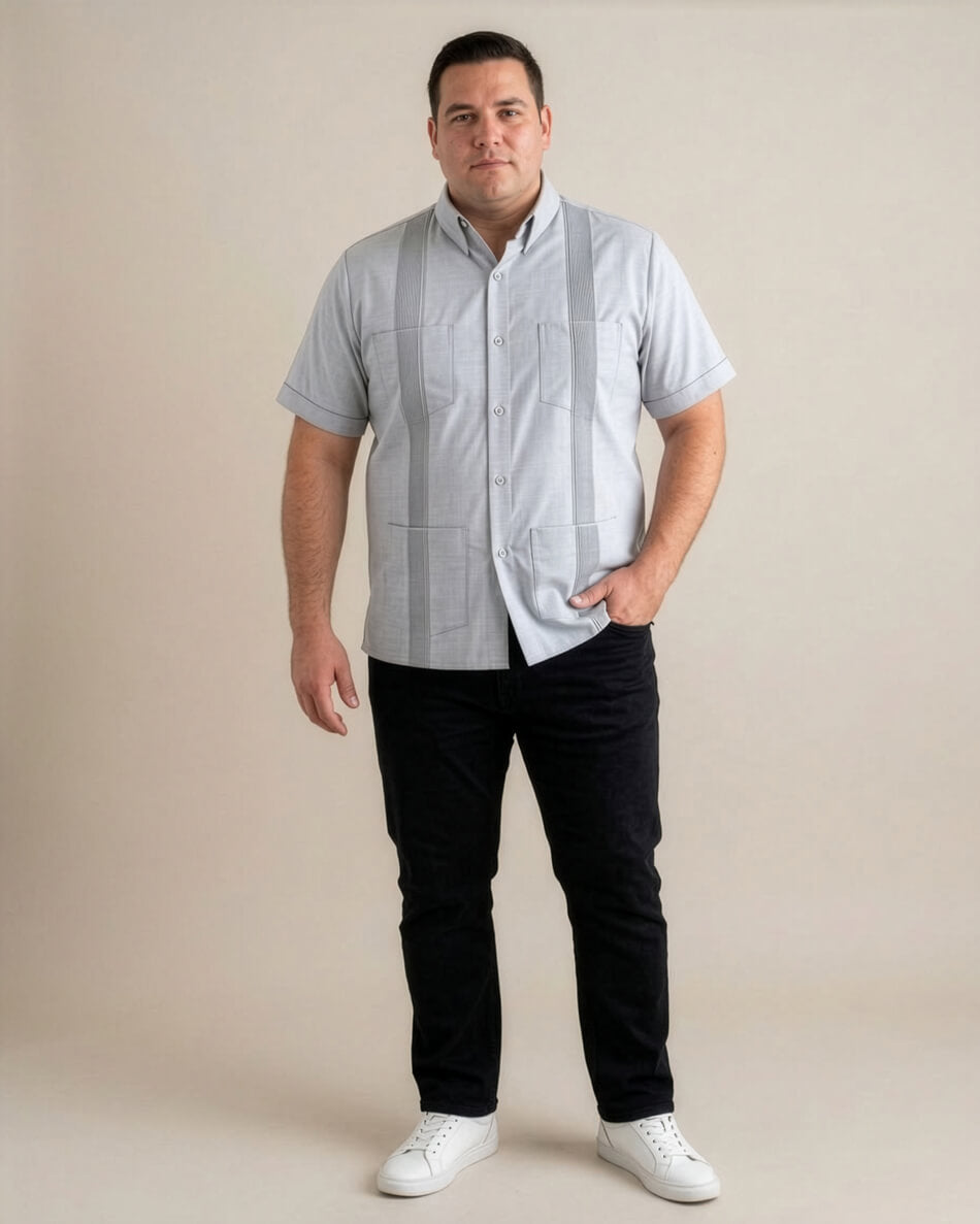 Ready to Go 6XL | Light Grey Four Pocket Short Sleeve Guayabera