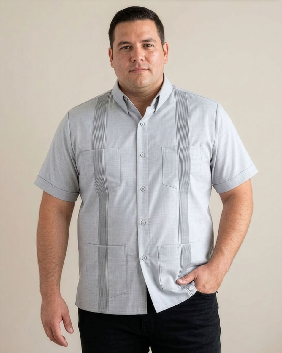 Ready to Go 6XL | Light Grey Four Pocket Short Sleeve Guayabera