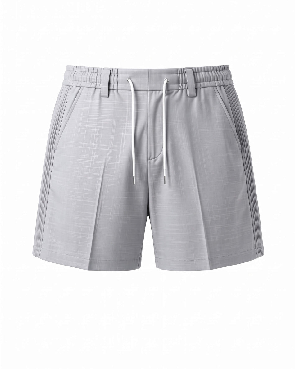 Light Grey Pin-Tuck Linen Shorts