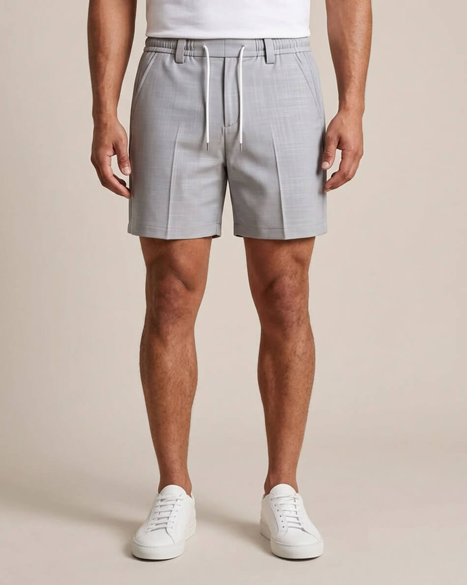 Light Grey Pin-Tuck Linen Shorts