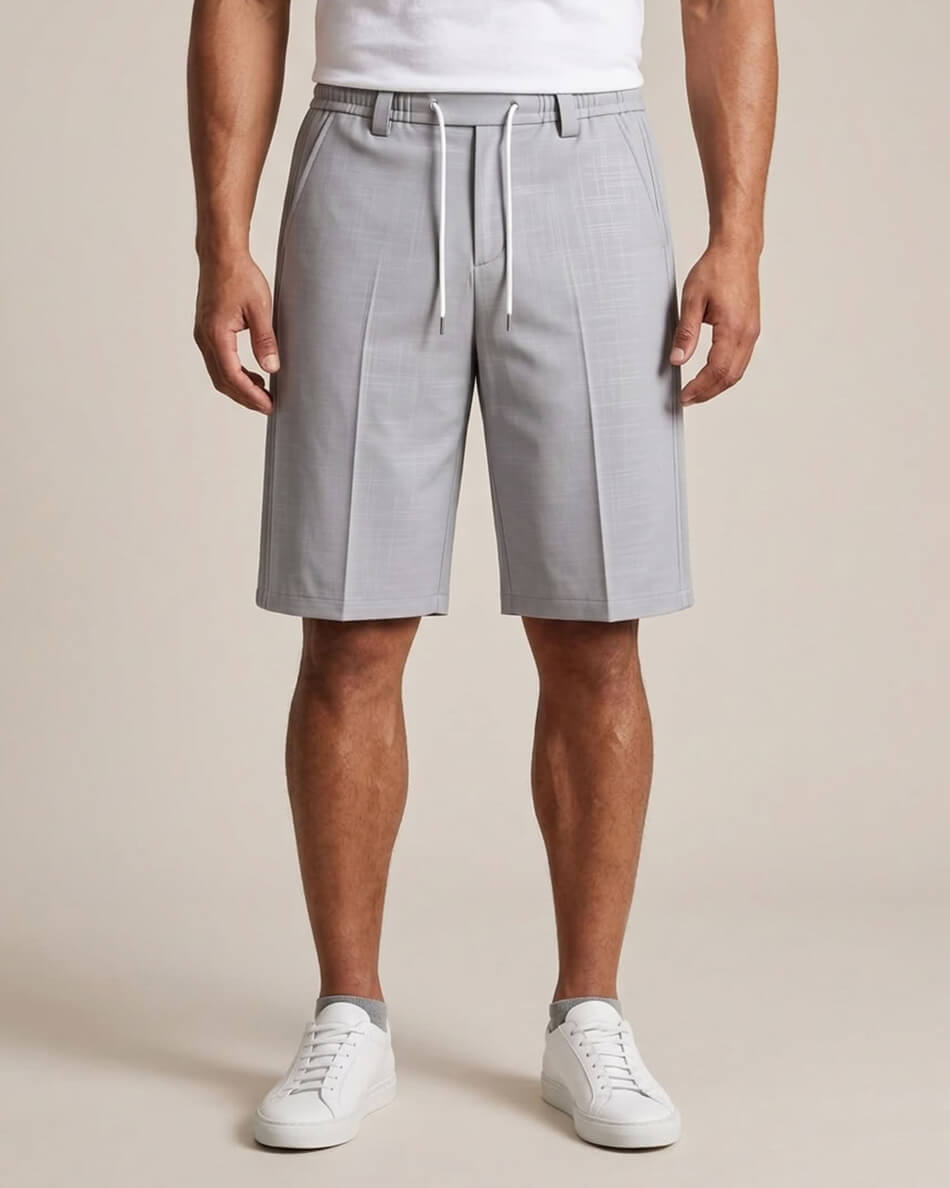Light Grey Pin-Tuck Linen Shorts