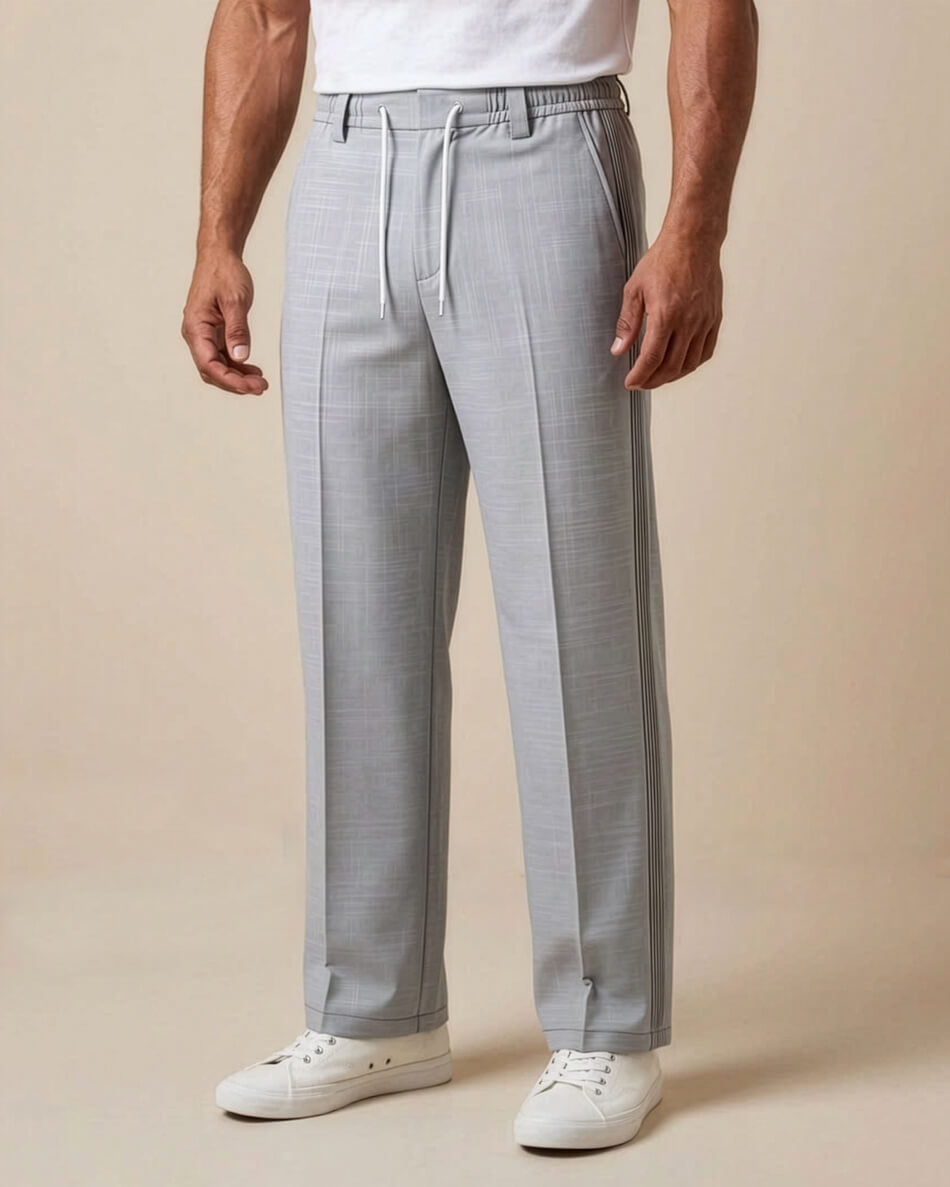Light Grey Pin-Tuck Linen Trousers