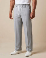 Light Grey Pin-Tuck Linen Trousers