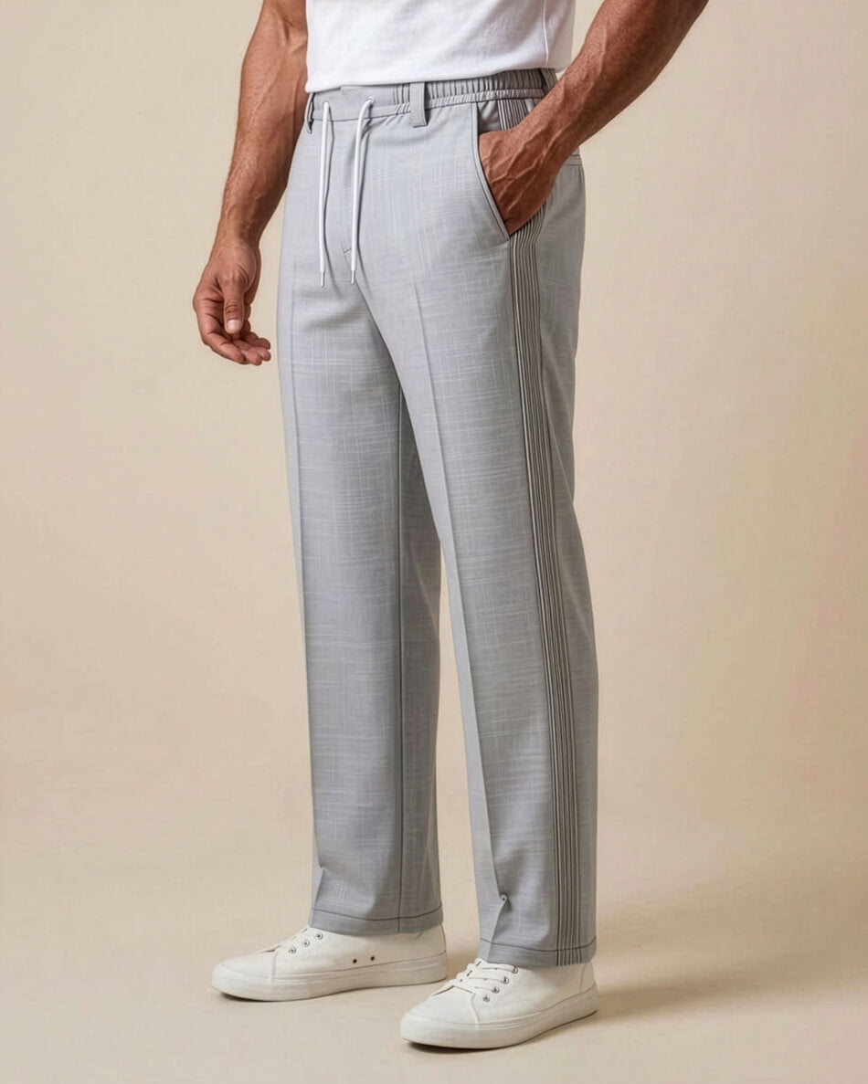 Light Grey Pin-Tuck Linen Trousers