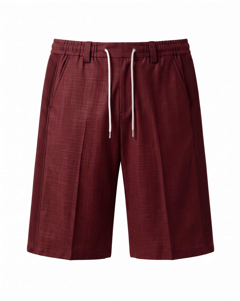 Merlot Red Pin-Tuck Linen Shorts