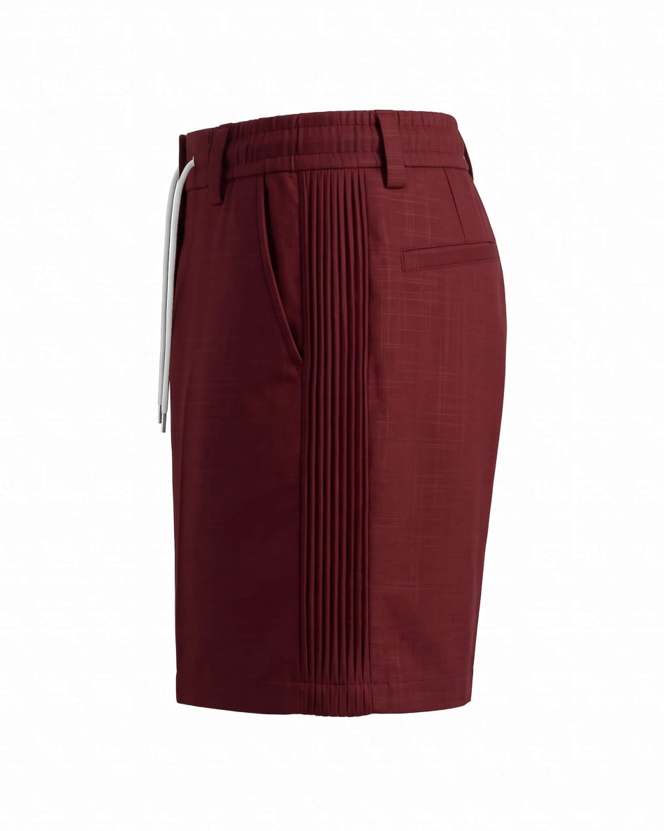 Merlot Red Pin-Tuck Linen Shorts