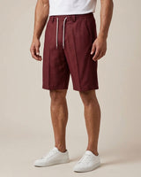 Merlot Red Pin-Tuck Linen Shorts