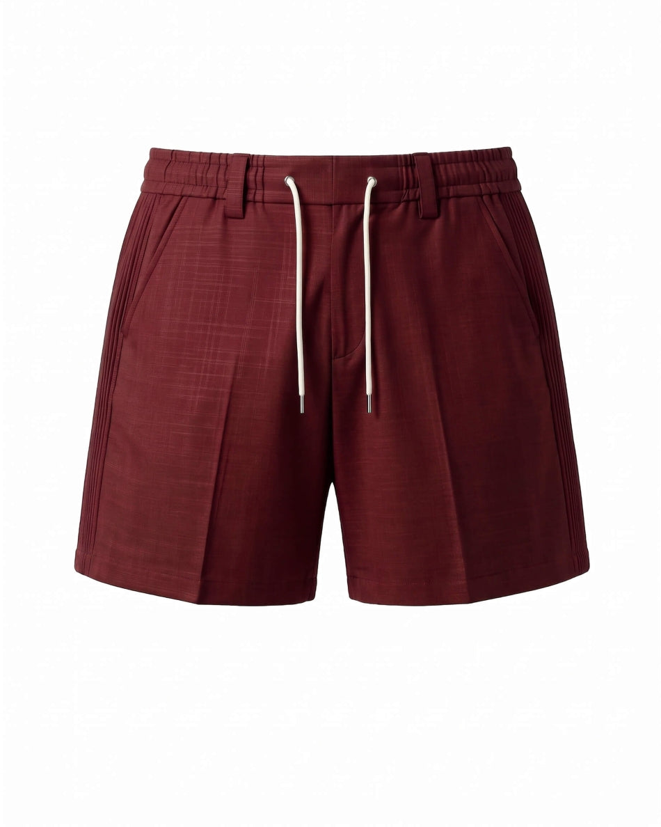 Merlot Red Pin-Tuck Linen Shorts