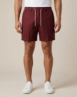 Merlot Red Pin-Tuck Linen Shorts
