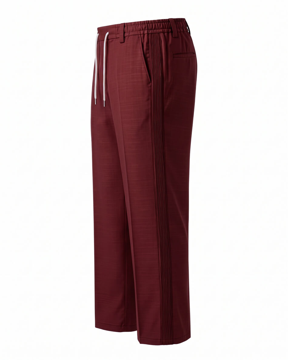 Merlot Red Pin-Tuck Linen Trousers