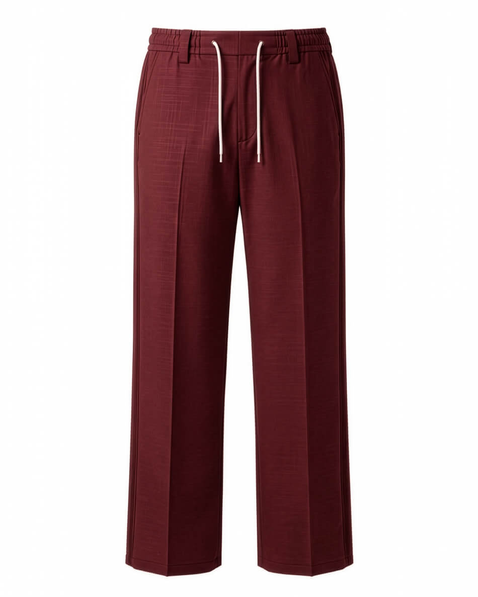 Merlot Red Pin-Tuck Linen Trousers
