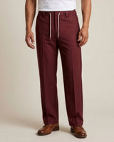 Merlot Red Pin-Tuck Linen Trousers